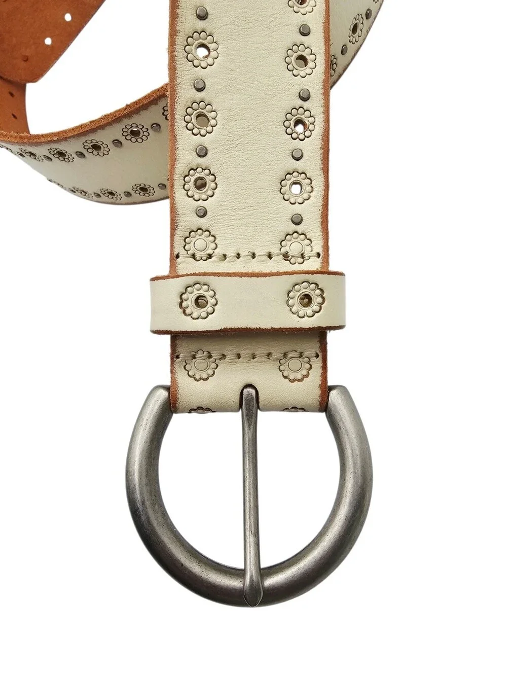 Fossil Cream Colored Embossed Studded Leather Belt Small